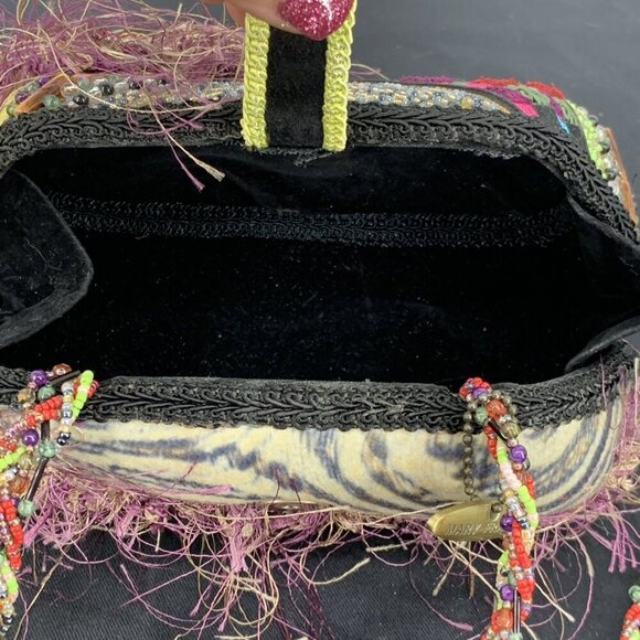 Mary Frances Hardshell Handbag with Beaded Shoulder Strap 8" Vintage - Picture 10 of 12